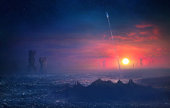 Building, Futuristic, Sci Fi, City, Cityscape, Horizon, Skyscraper, Space Shuttle, Sunset HD wallpaper