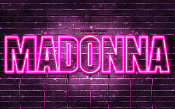 Madonna, , with names, female names, Madonna name, purple neon lights, Madonna Birtay, Happy Birtay Madonna, popular italian female names, with Madonna name HD wallpaper