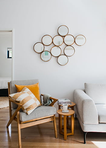 Stylish living room featuring modern furniture and creative decor elements. HD phone wallpaper