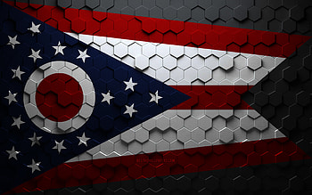 Flag of Ohio, honeycomb art, Ohio hexagons flag, Ohio, 3d hexagons art, Ohio flag HD wallpaper