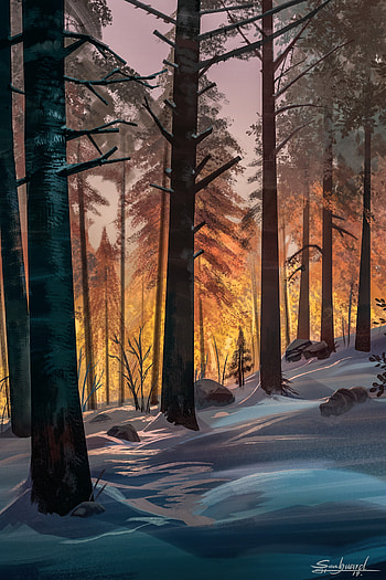 Landscape, Trees, Art, Snow, Forest HD phone wallpaper
