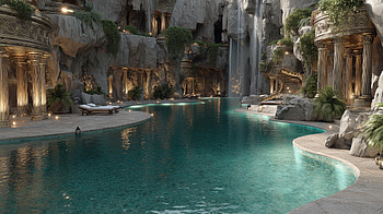 Luxury Hotel Pool – Stunning Elegant Decor and Serene Waterfall View, pool, hotel HD wallpaper