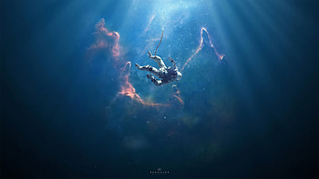 Universe, Rays, Beams, Fall, Immersion, Depth, Cosmonaut HD wallpaper