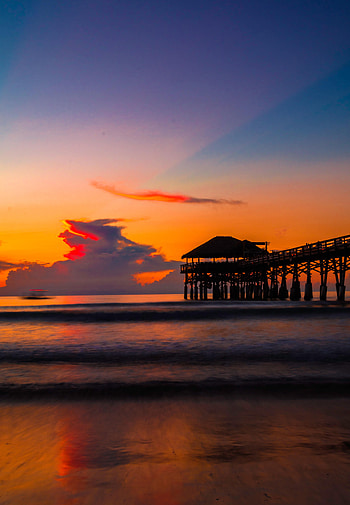 Nature, Sunset, Sea, Clouds, Shore, Bank, Wharf, Surf, Berth HD phone wallpaper