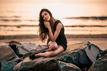 Girl Sitting On Rock Nature , girls, model HD wallpaper