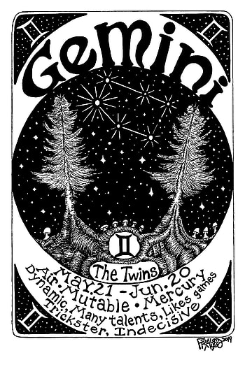 Gemini zodiac drawing, Rick Frausto, Fine art HD phone wallpaper