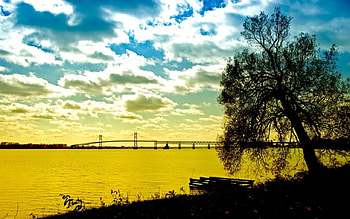 yellow lake , lake, yellow HD wallpaper