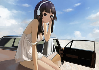 Akiyama Mio, white, heads, car, girl, black hair, long hair, anime, manga, k-on HD wallpaper