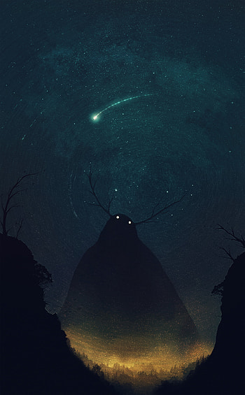 Art, Dark, Silhouette, Starry Sky, Monster, Horns, Bringing, Reduction HD phone wallpaper