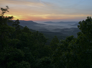 Landscape, Nature, Trees, Mountains, Twilight, Fog, Dusk HD wallpaper