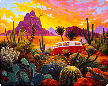 Camping in the Desert, painting, desert, , camping, camper HD wallpaper