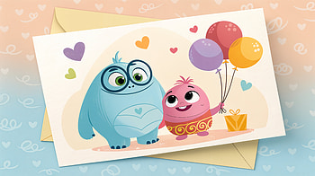 Cute Monster Card, card, greeting card, balloon HD wallpaper