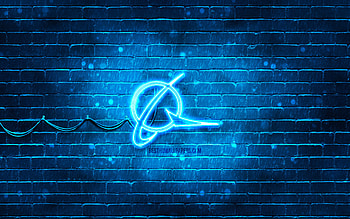 Boeing blue logo, , blue brickwall, Boeing logo, brands, Boeing neon logo, Boeing HD wallpaper