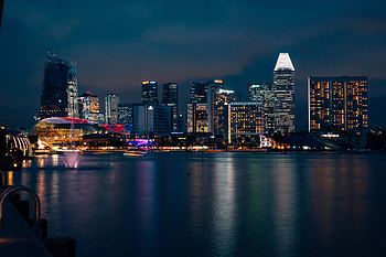 Night, city, corporate buildings, dark HD wallpaper
