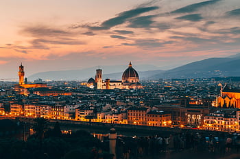 Breathtaking view of Florence's iconic skyline, featuring the cathedral, captured at twilight. HD wallpaper