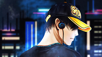 Asian Guy Hat Listening Music Looking Back , artist, artwork, digital-art HD wallpaper