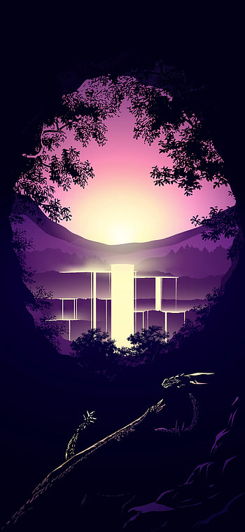 Trees, Art, Vector, Glow, Cave HD phone wallpaper