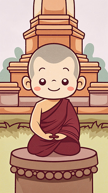 Serene Monk for a Peaceful Vibe, cartoon, temple, meditation HD phone wallpaper