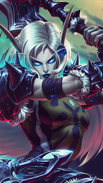 Moonlit White-Haired Night Elf Warrior — WoW , pointed ears, white hair, woman warrior, elf, video game, World of Warcraft HD phone wallpaper