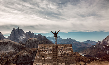 Mountains, Vertex, Top, Miscellanea, Miscellaneous, Overview, Review, Human, Person, dom HD wallpaper