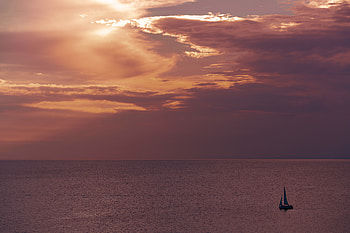 Nature, Sunset, Sea, Horizon, Sailfish, Sailboat HD wallpaper