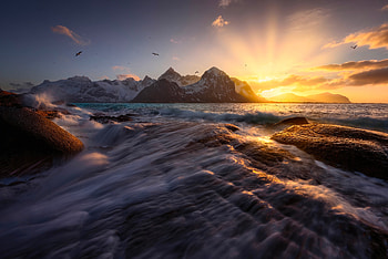 Waves In Norways Lofoten Islands, waves, nature, island, mountains HD wallpaper