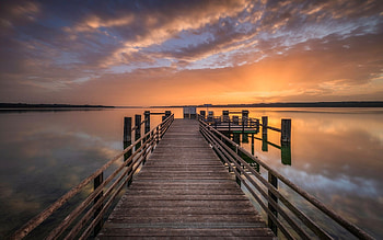 Sunrise in Germany, pier, Germany, lake, sunrise HD wallpaper