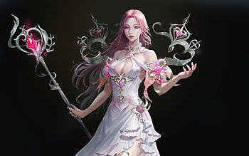 Fantasy girl, black, white, pink, fantasy, art, bkack, girl, yelli HD wallpaper