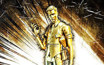 Golden Agent Midas, grunge art, Fortnite Battle Royale, Fortnite characters, yellow abstract rays, Golden Agent Midas Skin, Fortnite, Golden Agent Midas Fortnite HD wallpaper