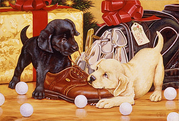 Cute dogs, animal, dog, puppy, painting, art, ball, shoe HD wallpaper