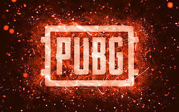 Pubg orange logo, , orange neon lights, PlayerUnknowns Battlegrounds, creative, orange abstract background, Pubg logo, online games, Pubg HD wallpaper