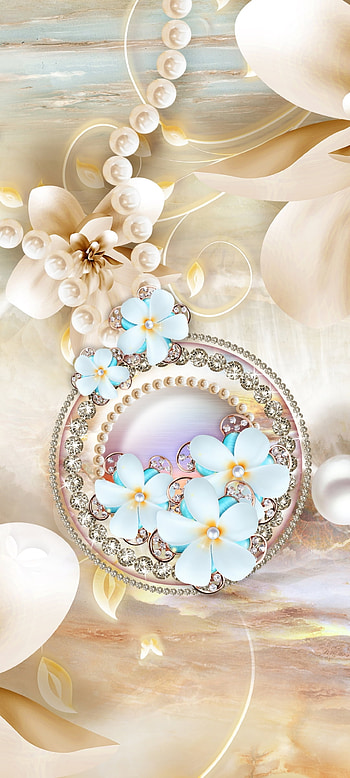 SilkCrystalFlowers, aqua, beautiful, art, diamond, premium, luxury, Golden HD phone wallpaper