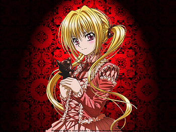 Blonde anime, doll, blonde, anime, red, girl HD wallpaper
