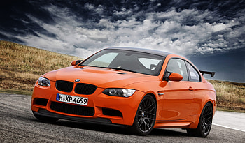 BMW, car, landscape, clouds, orange HD wallpaper