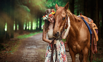 Cute Girl Smiling With Horse Outdoors, girls, model, cute, outdoors, horse HD wallpaper