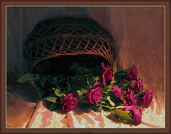 Basketful of roses, bassket, roses, nice, silk, pretty, love, red, flowers, cloth HD wallpaper