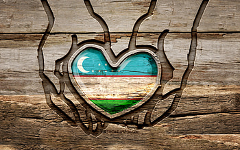 I love Uzbekistan, , wooden carving hands, Day of Uzbekistan, Uzbek flag, Flag of Uzbekistan, Take care Uzbekistan, creative, Uzbekistan flag, Uzbekistan flag in hand, wood carving, Asian countries, Uzbekistan HD wallpaper