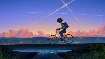 Cycling To School Vibes, bicycle, school, artist, artwork, digital-art HD wallpaper