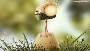 skorupka_piskle_duze_oko, chicken, egg, abstract, 3d, grass, eye HD wallpaper