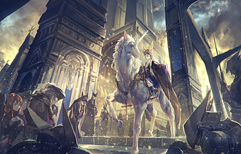 Unicorn, blue, animal, white, horse, man, people, purple, pink, anime, sky, creature, manga HD wallpaper