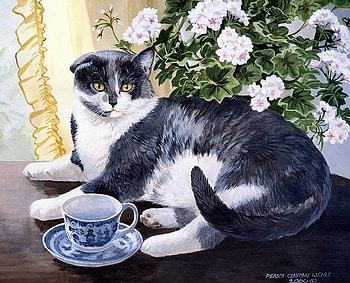 By Persis Clayton Weirs., animal, painting, kittten, art, flower, cat, persis clayton weirs HD wallpaper