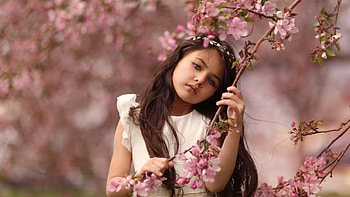 Cute Girl, face, cute, girl, flowers HD wallpaper