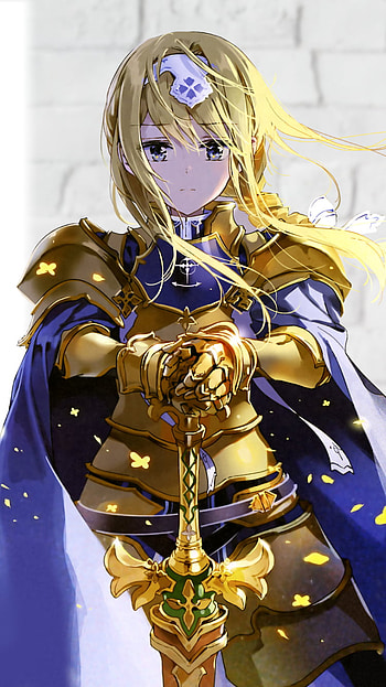 Alice Zuberg in Golden Armor | Sword Art Online Alicization, long hair, sword, armor, Anime, Sword Art Online: Alicization HD phone wallpaper