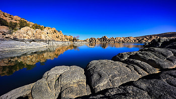 Peaceful Watson Lake in Prescott, Arizona, blue, sky, water, rocks, usa HD wallpaper
