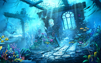 Blue Water Mermaid Underwater Scene Sharks Beauty Ocean Oceans HD wallpaper