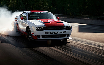 Dodge Challenger, front view, exterior, Challenger tuning, white Challenger, american sports cars, drag racing, Dodge HD wallpaper