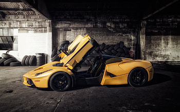 Ferrari LaFerrari, 2022, side view, yellow supercar, yellow LaFerrari, Ferrari F70, italian supercars, Ferrari HD wallpaper