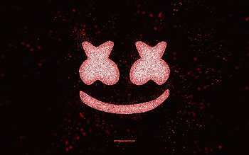 Marshmello glitter logo, , black background, Marshmello logo, red glitter art, Marshmello, creative art, Marshmello red glitter logo HD wallpaper