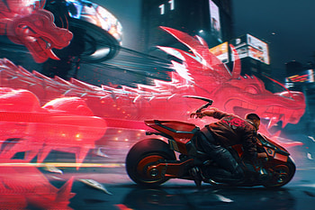Cyberpunk 2077, Video Game, Cyborg, Motorcycle, Dragon HD wallpaper