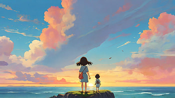 Sunset Drawing, sunset, wave, sea, ocean, schoolgirl, Ocean Waves HD wallpaper